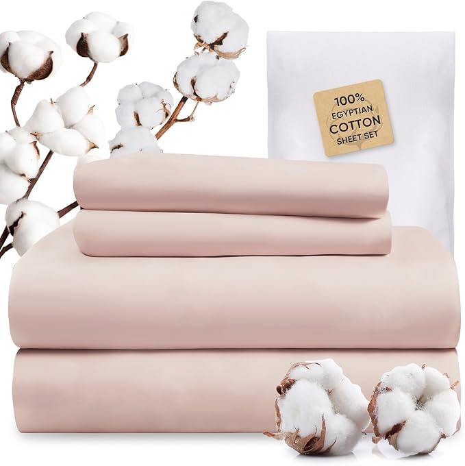 TWK 1200 Thread Count 100% Egyptian Cotton Sheets Bed Set,Thickness,Long-Lasting Durability,Resists Pilling,Deep Pocket Up to 18",with a Laundry Bag (Sand, Full)