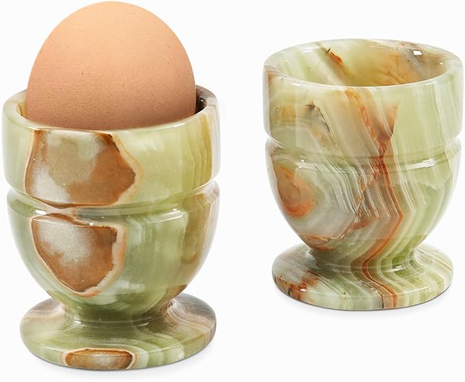 Radicaln Marble Egg Cups 2.5'' Inch Green Onyx Handmade Egg Holder For Soft Boiled Eggs Ideal Egg Cup Holder & Hard Boiled Eggs Cups Set Egg Holder Countertop