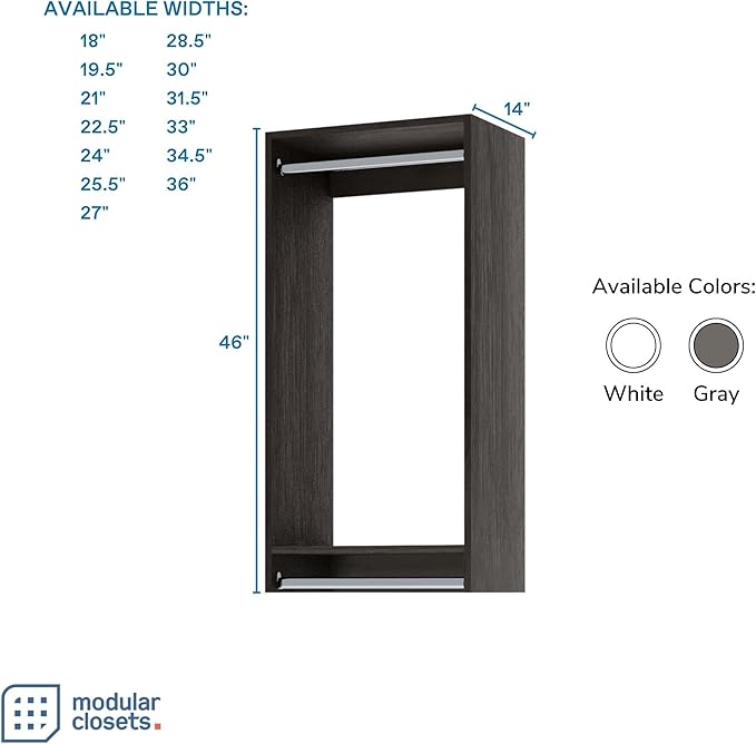 Modular Closets Vista Collection Double Hanging Wood Closet Organizer Unit (Grey, 34.5" Wide)