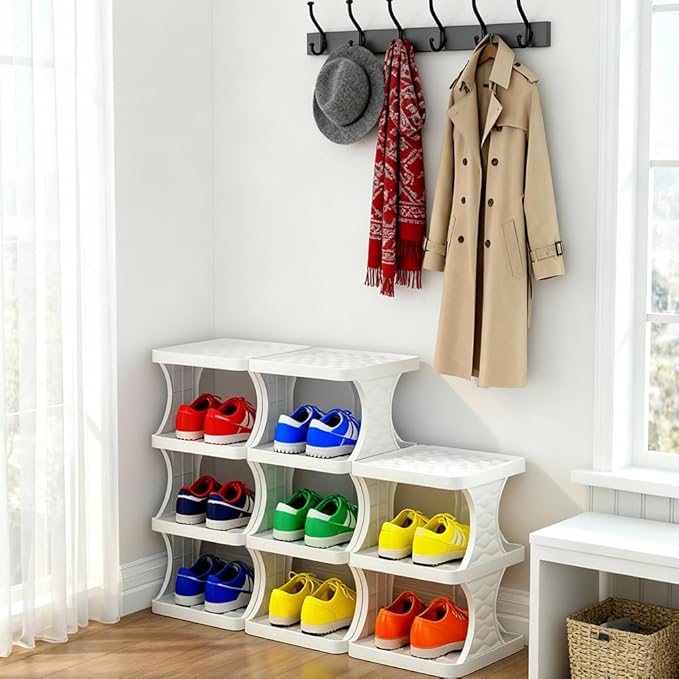 Stackable Shoe Rack,Modular Shoe Organizer,Freely Adjustable Multi-Tier Shoe Rack, Shelf Free Stackable DIY - Space Saving Storage (3 Tier)