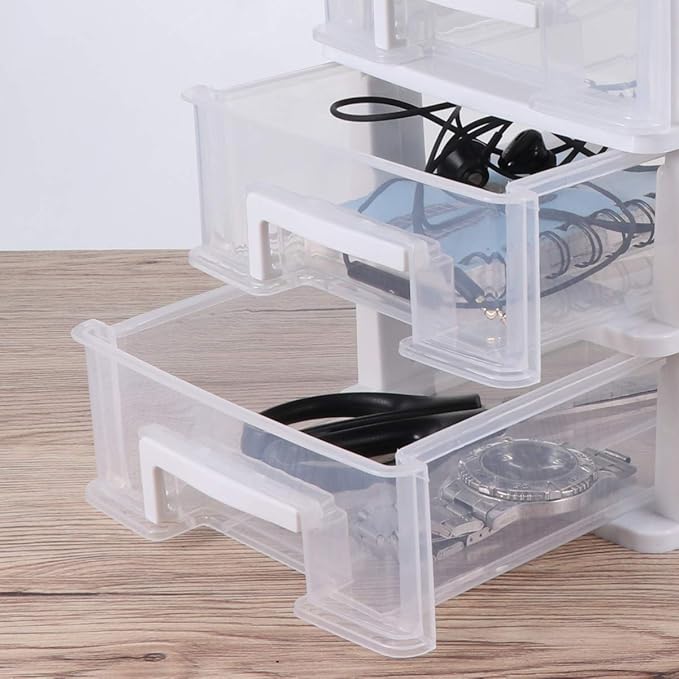 SAFIGLE Storage Drawer Organizer, 5 Drawer Plastic Storage Bins with Transparent Drawers, Vertical Design for Crafts, Stationary, Hardware, White, Polypropylene