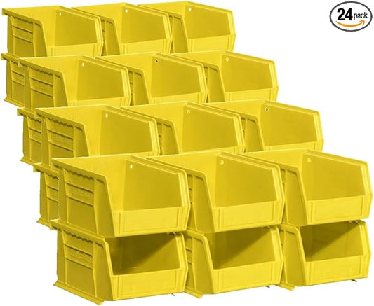 Akro-Mils Storage Bins 30210, Plastic | Stackable | Hanging Design | 5" x 4" x 3" | Yellow | Pack of 24
