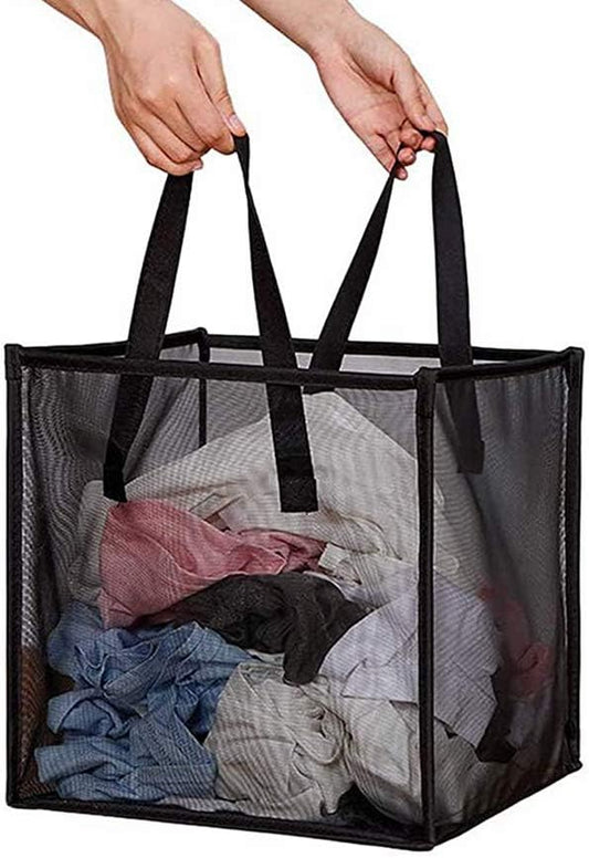 Pop Up Laundry Baskets - Mesh Collapsible Laundry Hampers Storage with Handle - Foldable for Washing Storage, Great for The Kids Room, College Dorm, Travel Organizer (Black)