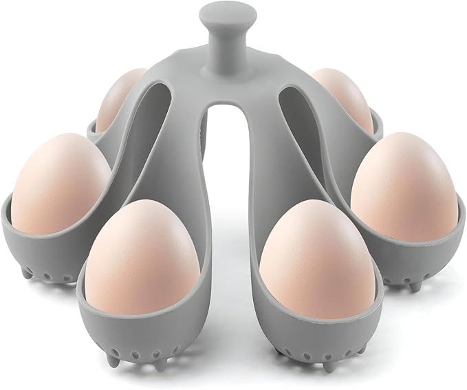 Silicone Egg Boiler Rack Freestanding Egg Boiler Eggs Cooker Hard Boiled Eggs Boilers Eg g Molds for Cooking Holds 6 Eg g Poached (COLOR:grey)