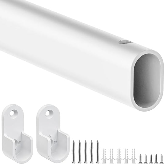 Mavivegue Oval Closet Rod, Closet Rods for Hanging Clothes, Adjustable Closet Rod – Expandable 17 to 40 Inches, Wardrobe Closet Organizer for Laundry Room, RV, Closet Storage (white)