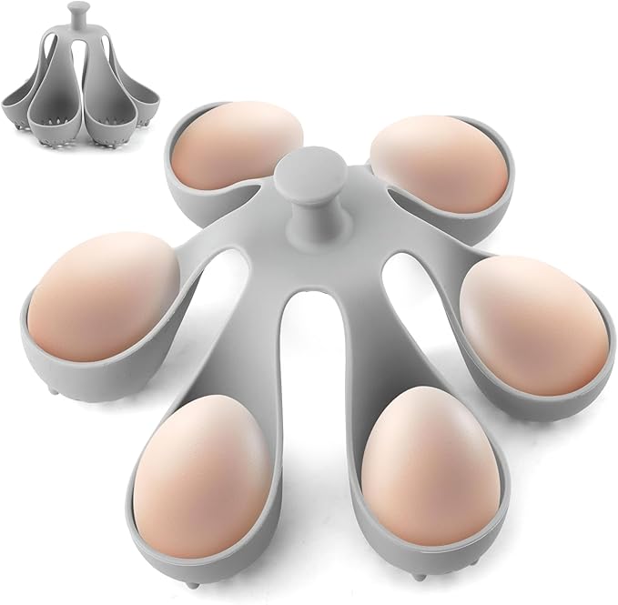 Silicone Egg Boiler Rack Freestanding Egg Boiler Eggs Cooker Hard Boiled Eggs Boilers Holds 6 Eg g Poached Eg g Molds for Cooking(COLOR:grey)
