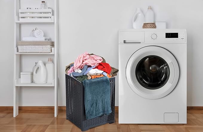 Eslite 42L Collapsible Plastic Laundry Baskets,Foldable Laundry Hamper,Pack of 2 (Grey)