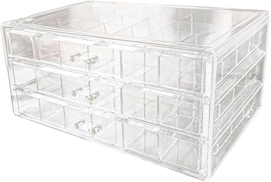 Acrylic Transparent Earrings Jewelry Organizer with 3 Drawers 72 grids, Stackable Necklace Rings Display Storage Case Box Holder, Clear