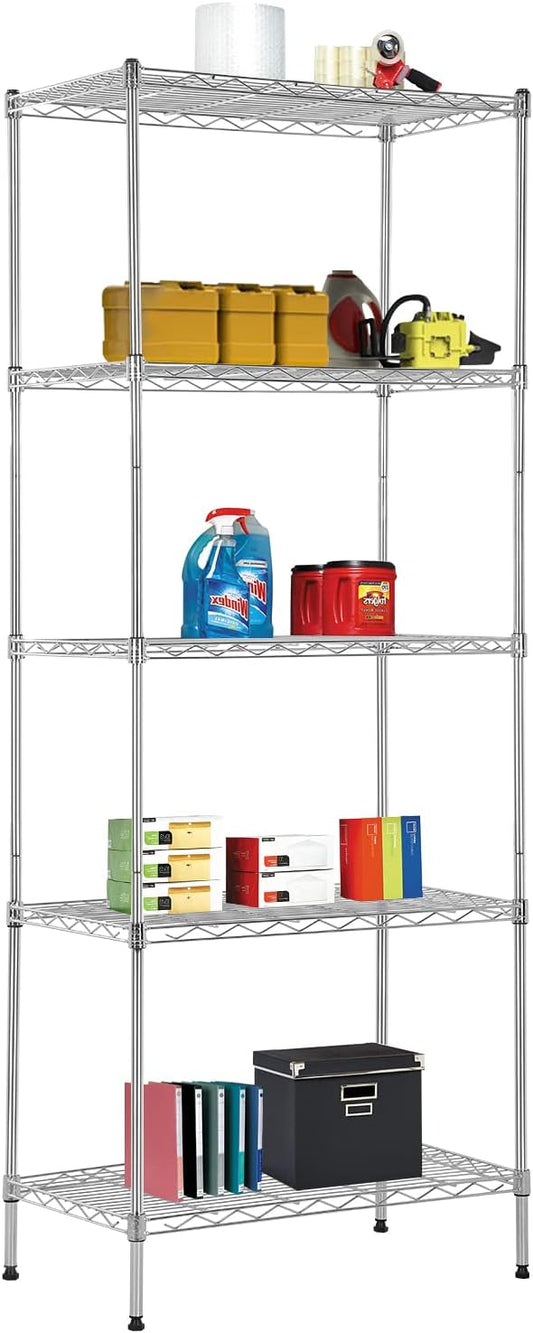 BestOffice | 5-Tier Wire Storage Shelves | 14x24x60 | Chrome | Heavy-Duty Metal Shelf, Holds Upto 750 lbs | No-Tool Assembly | Ideal for Home & Garage Shelving
