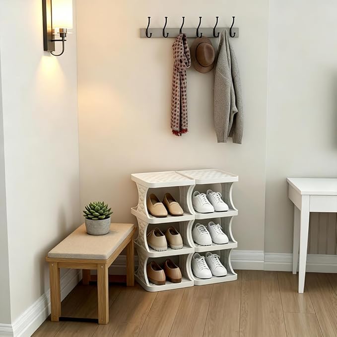 Stackable Shoe Rack,Modular Shoe Organizer,Freely Adjustable Multi-Tier Shoe Rack, Shelf Free Stackable DIY - Space Saving Storage (3 Tier)