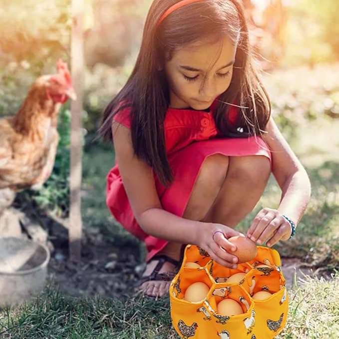 Egg Collecting Basket, Canvas Egg Holder Eggs Gathering Bags with 7 Pouches, Chicken Farmhouse Housewife Hen Duck Goose Garden Transporting Storage (Orange)