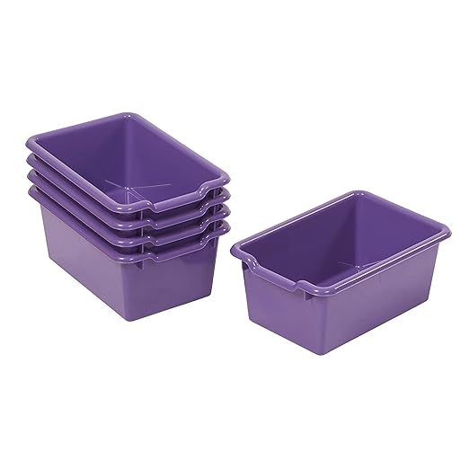 ECR4Kids Scoop Front Storage Bin, Multipurpose Organization, Purple, 5-Piece