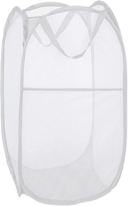 Pop up Laundry Hamper, Portable Foldable Mesh Clothes Hamper for Kids Room, College Dorm or Travel, Collapsible Laundry Basket for Storage, White