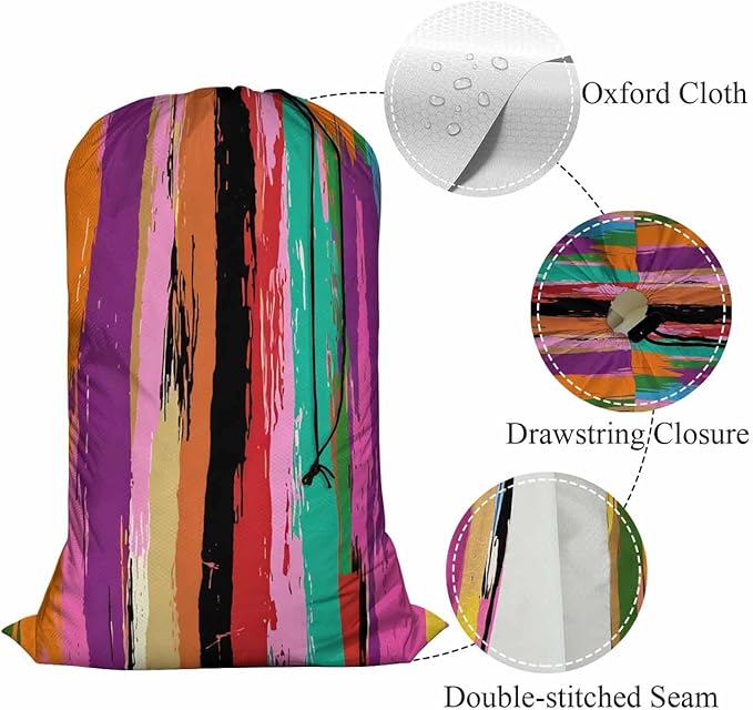 Swono Rainbow Colors Large Laundry Collapsible Laundry Bag Grunge Colorful Stripes Strokes Paint Splashes Foldable Laundry Hamper Bag