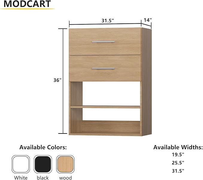 2 Drawer Short Tower Closet Unit, Modular Closet System, Wood Closet System Organizer with Storage for Walk In Closets, Clothing Rack Closet for Hanging Clothes, Bedroom, Wood, 31.5"W
