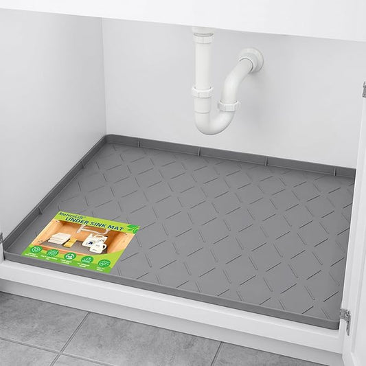 Mateeylife Under Sink Mats for Kitchen Waterproof 28"X19", Undersink Protectors，Silicone Mat Cabinet Liner, Under Sink Organizer for Bathroom and Kitchen，Boot Tray Pet Food Mat, Dark Grey