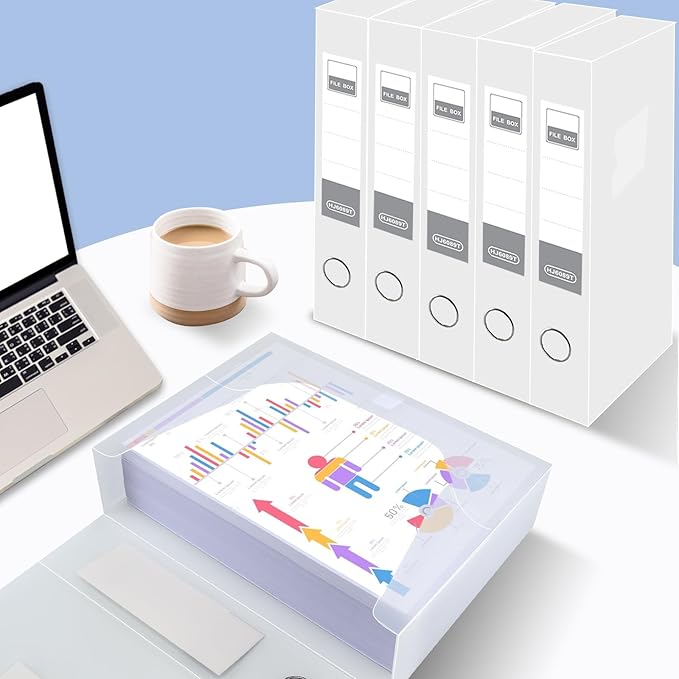 HUA JIE A4 Storage File Boxes Plastic Archives Cases with Lid, File Folder Organizer Document Filing Box for office,31×5.5×23.5 cm, Transparent(Pack of 6)