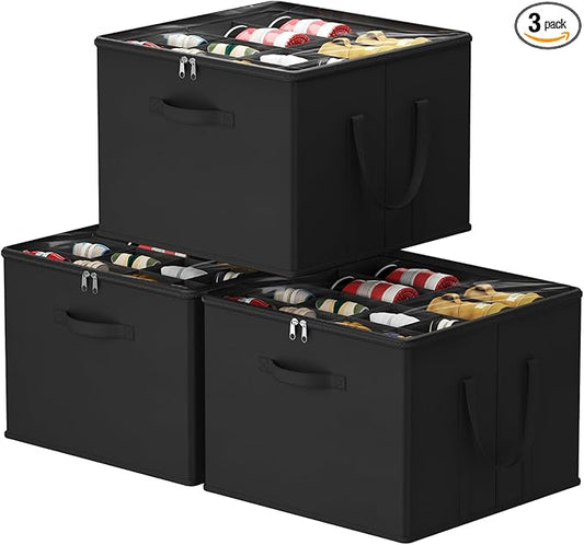 Lifewit Shoe Storage Organizer for Closet, Fabric Large Shoe Box Storage Containers with Clear Cover, Foldable Bins for Boots Heels Sneakers Fits 36-48 Pairs (Each 12-16 Pairs) 3 Pack Black
