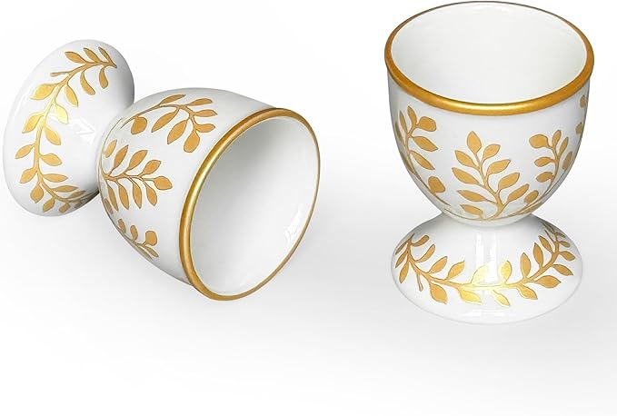 Cinf Ceramic Egg Cup Set of 2 Champagne Gold Porcelain Holder Breakfast Boiled Cooking Easy to Clean Childhood Memories Kitchen