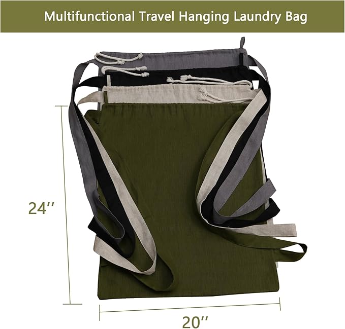 100% Pure Linen Travel Backpack Laundry Bags with Shoulder Straps 20x24in-Washable Drawstring Hanging Laundry Hamper Rxtra Large Portable Cloth Laundry Bag for Dorm College Military Gym-Linen
