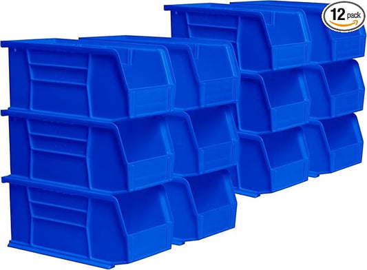 Akro-Mils 30230 AkroBins Plastic Storage Bins, Space-Saving Stackable Bins for Garage, Pantry, Craft Organization, 10.5 "L x 5.5 "W x 5"H, Blue, 12-Pack