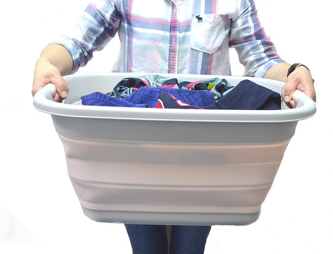 SAMMART 31L (8.1 gallon) Collapsible Plastic Laundry Basket - Foldable Pop Up Storage Container-Portable Washing Tub-Space Saving Hamper/Basket, Water capacity: 23L (6 gallon) (1, Pink)