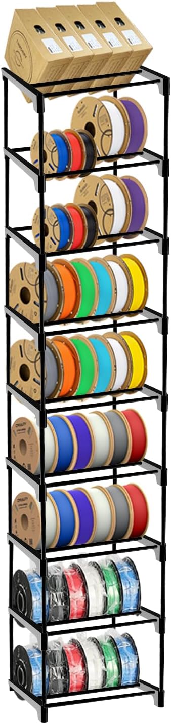 9-Tier Modular 3D Printer Filament Storage Rack, High-Strength Carbon Steel Spool Holder & Organizer, Holds 45-54 Spools(1kg), Space-Saving, Customizable, Tool-free Assembly