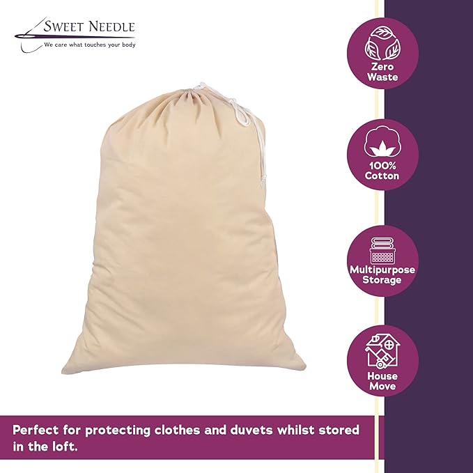 SweetNeedle Heavy Duty Extra Large Cotton Laundry Storage Shopping Bag, 28x36 In, 75L -Draw-cord with cord-lock, Machine Wash and reusable Travel Bag