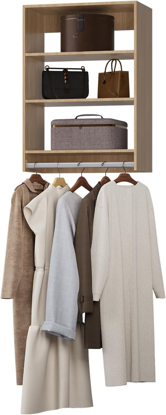 Medium Double Hanging Closet Unit, Modular Closet System, Wood Closet System Organizer with Storage for Walk In Closets, Clothing Rack Closet for Hanging Clothes, Bedroom, Wood, 31.5"W