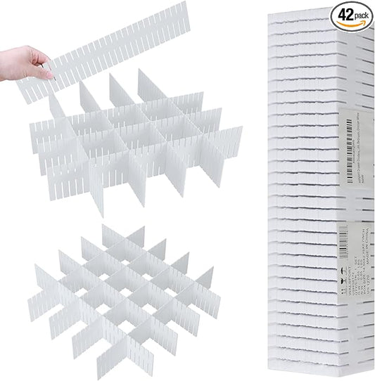 ALBAD Plastic Drawer Dividers Adjustable Drawer Organizer Dividers Separator for Tidying Clutter/Cutlery/Underwear/Socks/Clothes/Dresses/Boxes/Bins in Kitchen Bathroom Bedroom Office