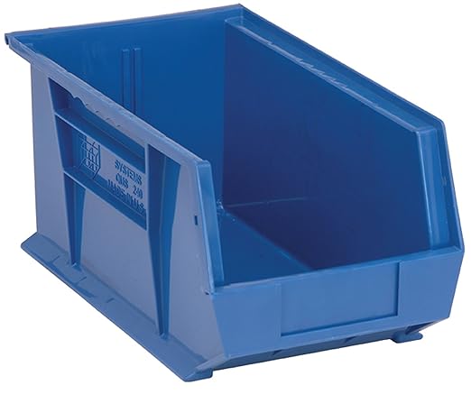 Quantum Storage K-QUS240BL-3 3-Pack Stack and Hang Plastic Bin Storage Containers, 14" x 8" x 7", Blue