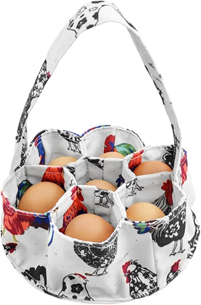 Egg Basket Bags,Farmhouse Chicken-Eggs Holder with 7-Bags Handheld EggsPurse,Fabric Gathering Basket for Collecting Fresh-Egg-s, Housewife Garden Transport Storage