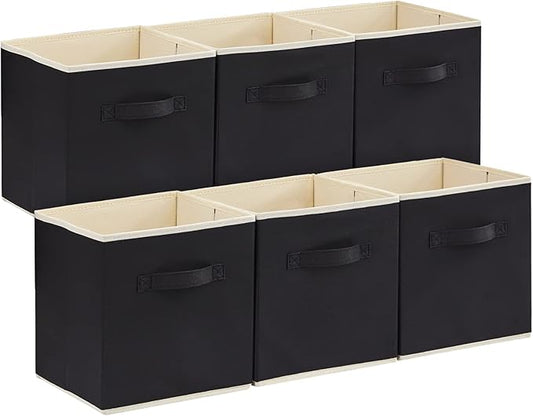 Lifewit Storage Cubes, Foldable Decorative Fabric Storage Baskets for Organizing Home Organizers with Handles for Shelves, Closet, 13 Inch Bins, 36L Black, 6 Packs