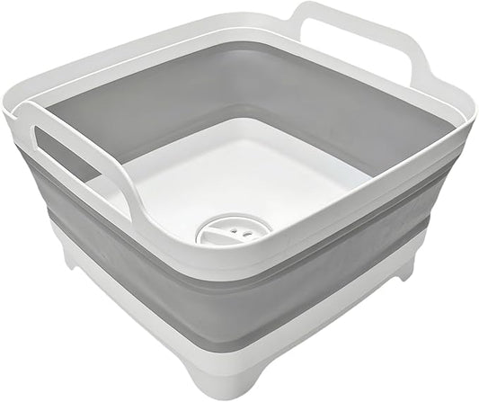 MontNorth Collapsible Wash Basin 9L, Foldable Dish Tub with Drain Plug, Portable Collapsible Dish Basin, Camping Sink for Washing Dishes, Laundry & Kitchen Use,Gray