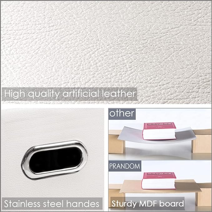 PRANDOM Collapsible Storage Bins with Lids [3-Pack] Leather Fabric Foldable Storage Boxes Organizer Containers Baskets Cube with Cover for Bedroom Closet Office Nursery White (14.9x10.8x10)