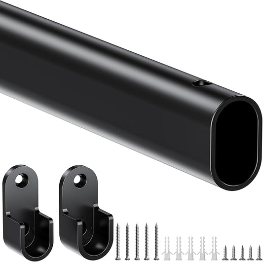Mavivegue Oval Closet Rod, Closet Rods for Hanging Clothes, Adjustable Closet Rod – Expandable 17 to 40 Inches, Heavy Duty Closet Rods for Laundry Room, RV, Closet Storage (Black)
