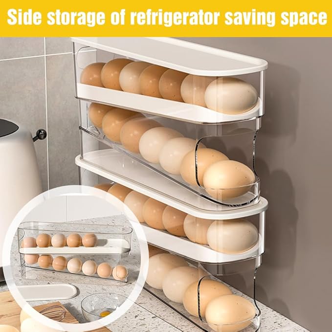 ROWPOZ 2026 New Egg Holder for Fridge, Egg Organizer for Refrigerator Automatic Scrolling Eggs Rack Holder Rolling Dispenser Stackable Container and Storage for Refrigerator with Lid