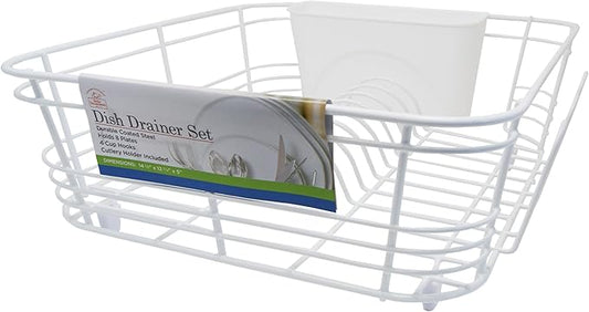 Better Houseware Dish Drying Rack, Space-Saving Dish Drainer Rack for Kitchen Counter, Coated Steel Kitchen Dish Strainer 2-Piece Set with Utensil Holder, White