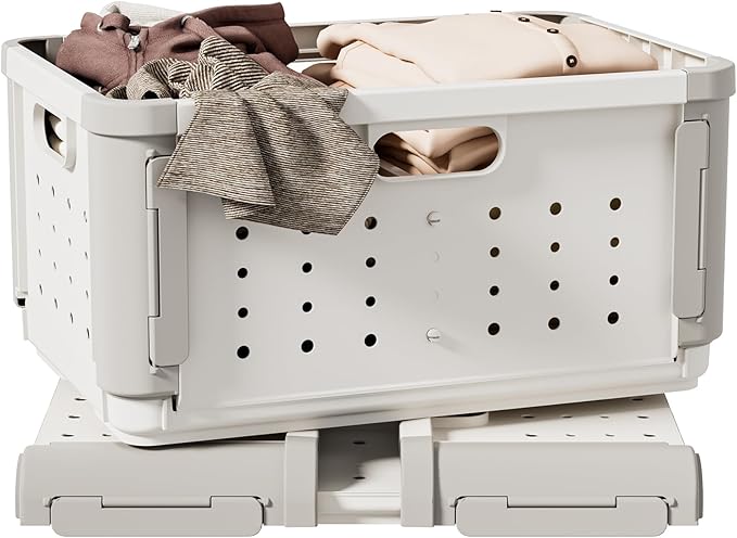 HAIXIN HOME Laundry Basket with Divider for Pre-Sorting, 42L Stackable Plastic Laundry Hamper on Wheel, Dirty Clothing Storage Organizer Bin with Handles for Closet, Bedroom, Bathroom - 1 Pack