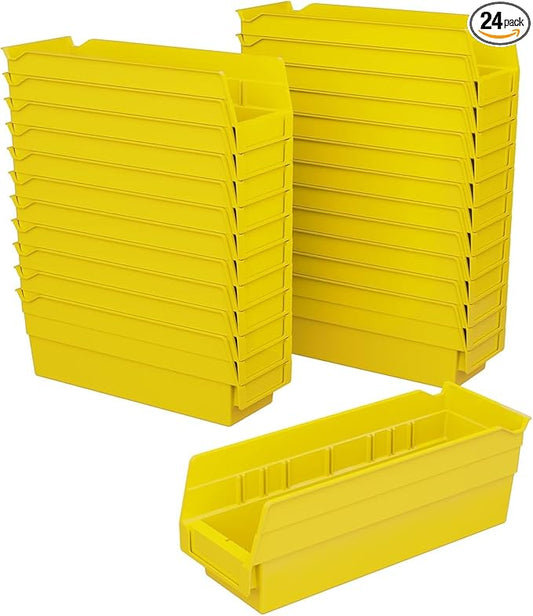 Akro-Mils 30120 Plastic Shelf Bins, Heavy Duty Storage Bins for Garage, Closet, and Drawer Organization, 12" x 4" x 4", Yellow, 24-Pack
