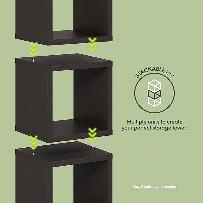 Furinno Cubicle Book Shelf, Stackable Bookshelf, Cube Storage Organizer Bookcase with Open Back, Extra Thick, 15.8" x 15.8" x 14.6", for Living Room, Bedroom, Home Office, Black Dark Oak