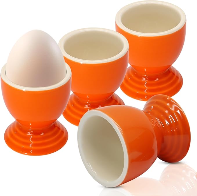Orange Egg Cups Set of 4, Ceramic Boiled Egg Holder Stoneware Porcelain Holder Gift Set Breakfast Cooking/Childhood Memories