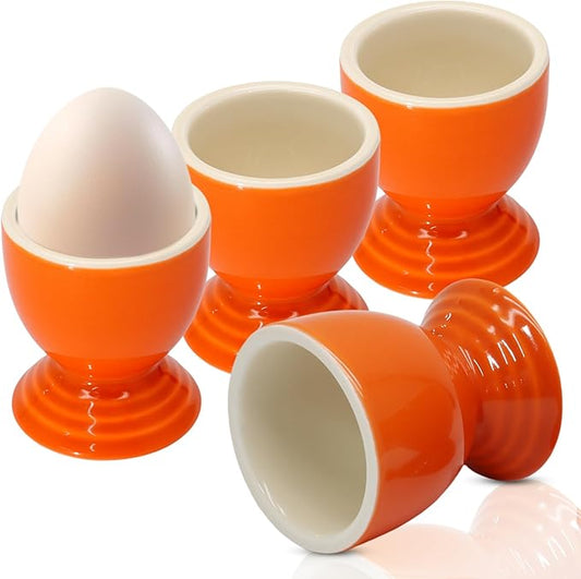 Orange Egg Cups Set of 4, Ceramic Boiled Egg Holder Stoneware Porcelain Holder Gift Set Breakfast Cooking/Childhood Memories