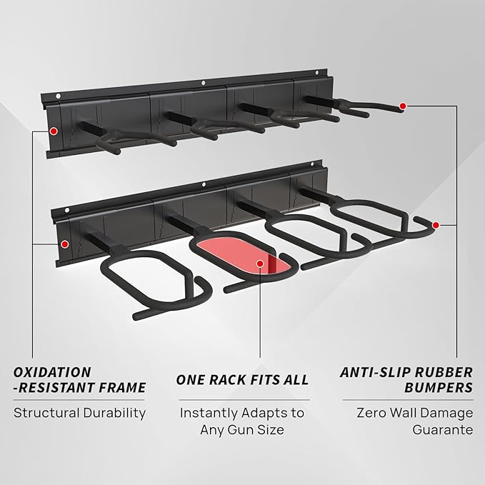 Gun Rack Wall Mount, Aluminium Alloy Gun Racks for Wall, Adjustable 4/8/12 Slot Indoor Gun Racks Securely Hold Shotguns Rifles Rack
