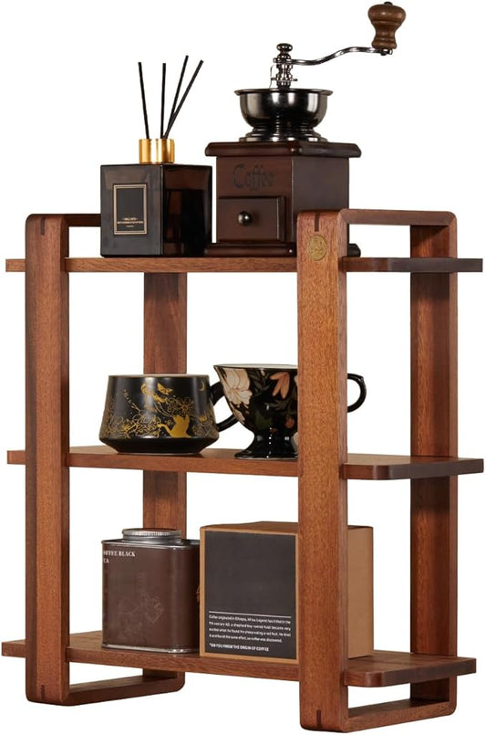 Coffee Station Organizer for Kitchen walnut WoodenCountertop Mug Holder 3 Tier Wooden Cup Organizer Stand Shelf