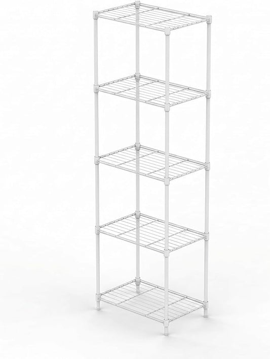 5-Tier Metal Storage Shelving Unit, 55" H Compact Wire Rack with Adjustable Leveling Feet, Standing Organizer for Kitchen Pantry Closet Laundry, 13.78" D x 17.72" W x 55.12" H