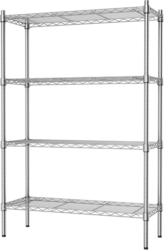 Auslar 4-Shelf Storage Wire Shelves Heavy Duty 4 Tiers Standing Shelving Units Adjustable Metal Organizer Wire Rack, Chrome