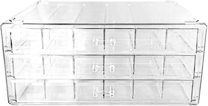 Acrylic Transparent Earrings Jewelry Organizer with 3 Drawers 72 grids, Stackable Necklace Rings Display Storage Case Box Holder, Clear