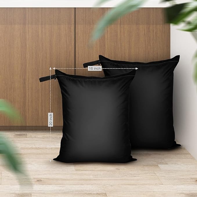 OTraki 2 Pack Laundry Bags 16x20 inch Wet Dry Bag for Swimsuit and Towels Medium Travel Dirty Clothes Bag Machine Washable Laundry Sack for Gym Beach Drying Do Not Exceed 176℉ Black