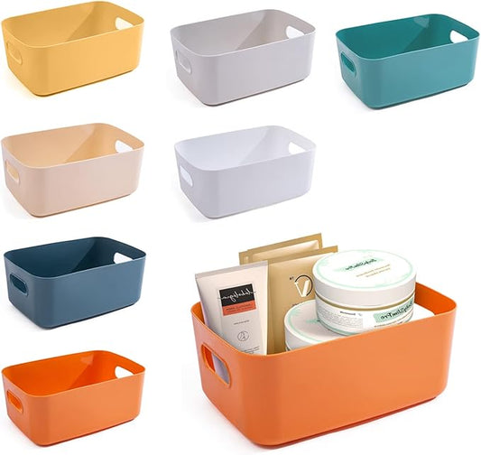 OWill 7 Pcs 2.1 L Plastic Storage Bins and Baskets for Efficient Home Classroom Organization Small Containers in Multicolour for Kitchen, Cupboard box, and Bathroom Organizer on Shelves and Tubs
